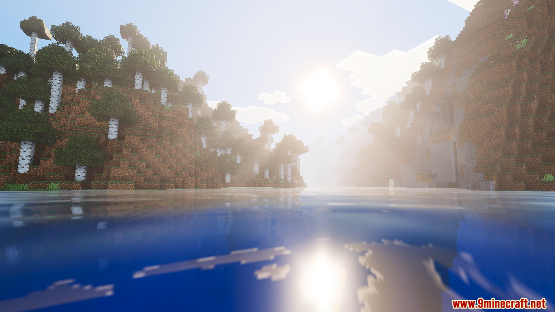 Realistic lighting reflects brightly on the water with thick fog