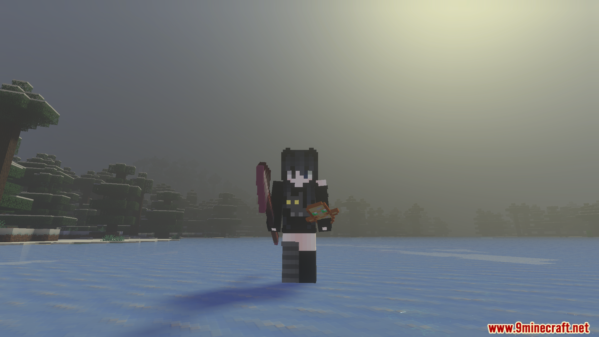 Player holding a sword and a totem in their offhand