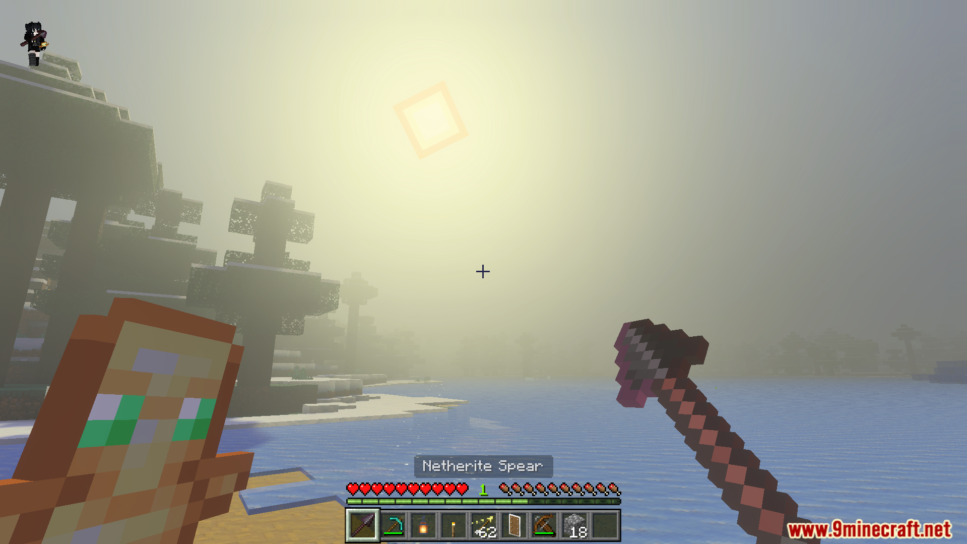 Player holding a weapon and keeping a totem ready for safety