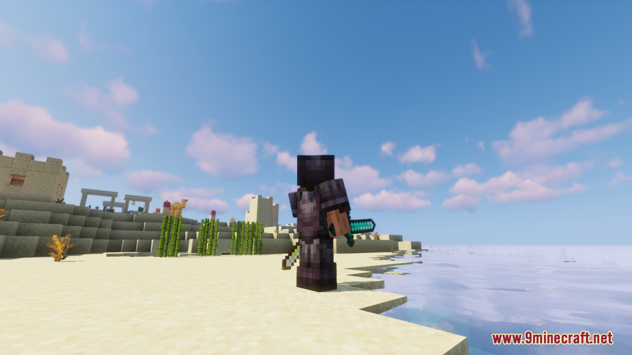 Offhand Weapon Holstering Resource Pack Screenshot 4 Player standing near the ocean with a secondary weapon holstered on their hip