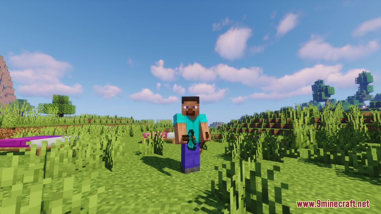 Offhand Weapon Holstering Resource Pack Screenshot 8 Player character standing with a diamond axe and a holstered golden shovel