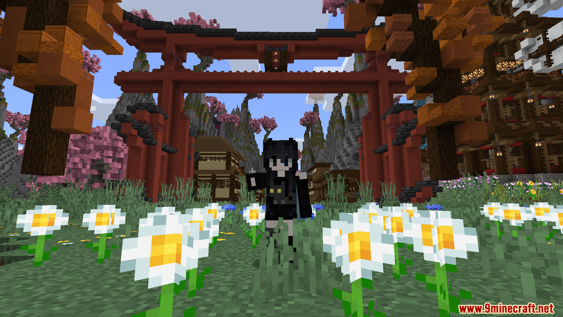 A player stands before the large main entrance called a Torii
