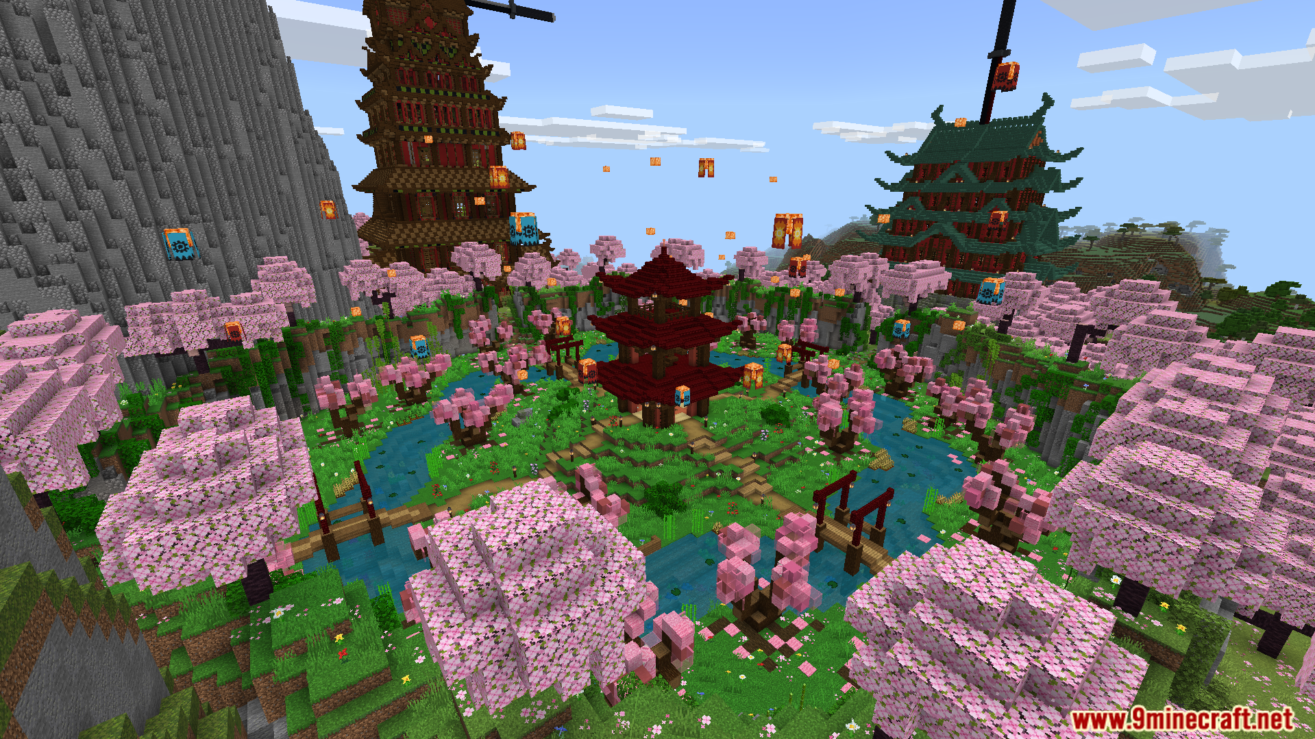 A beautiful Japanese town built inside a pink cherry forest