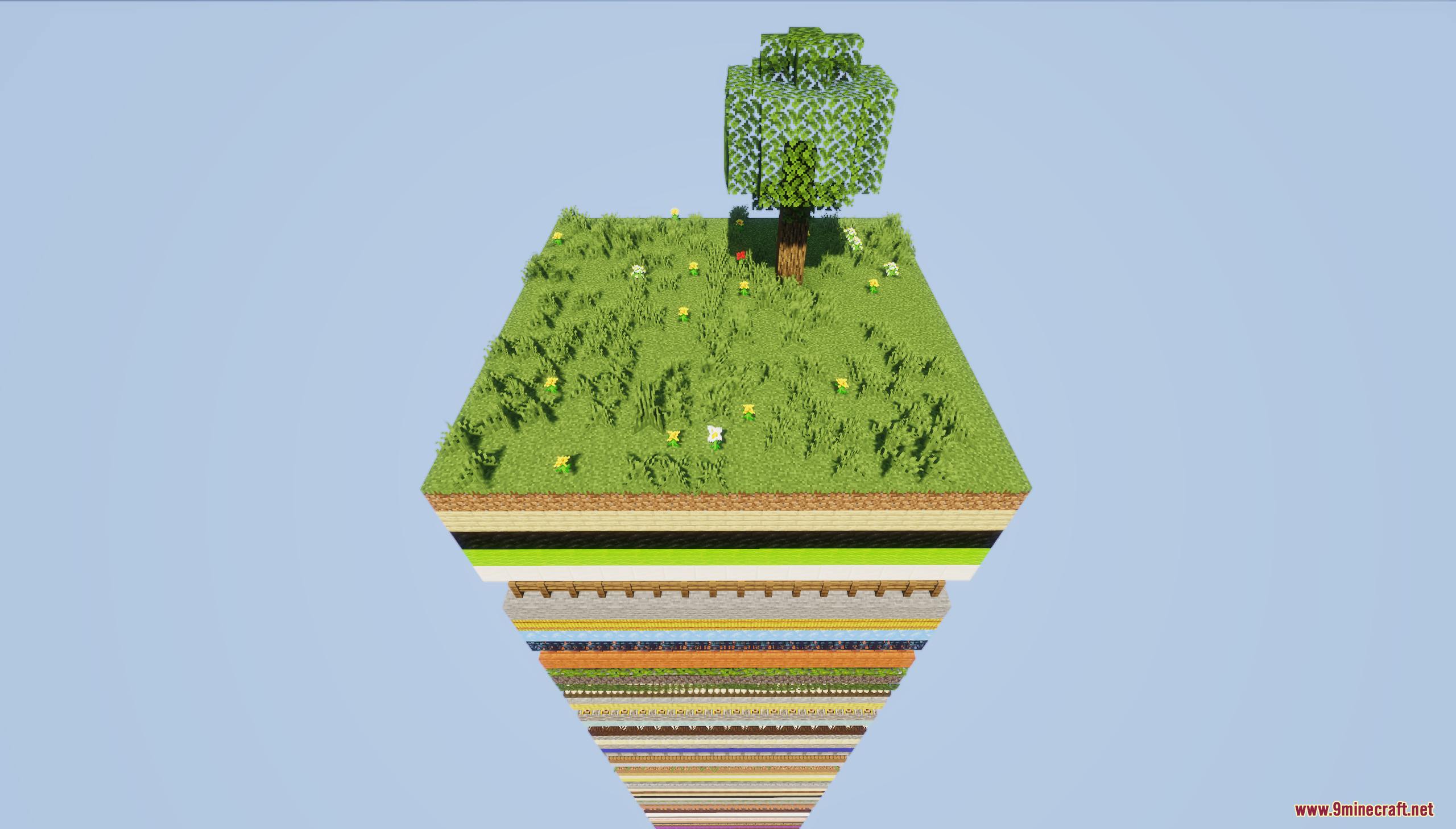 One Chunk Random Layers Map Screenshot 10 Top view of the grassy starting layer on a single chunk survival map
