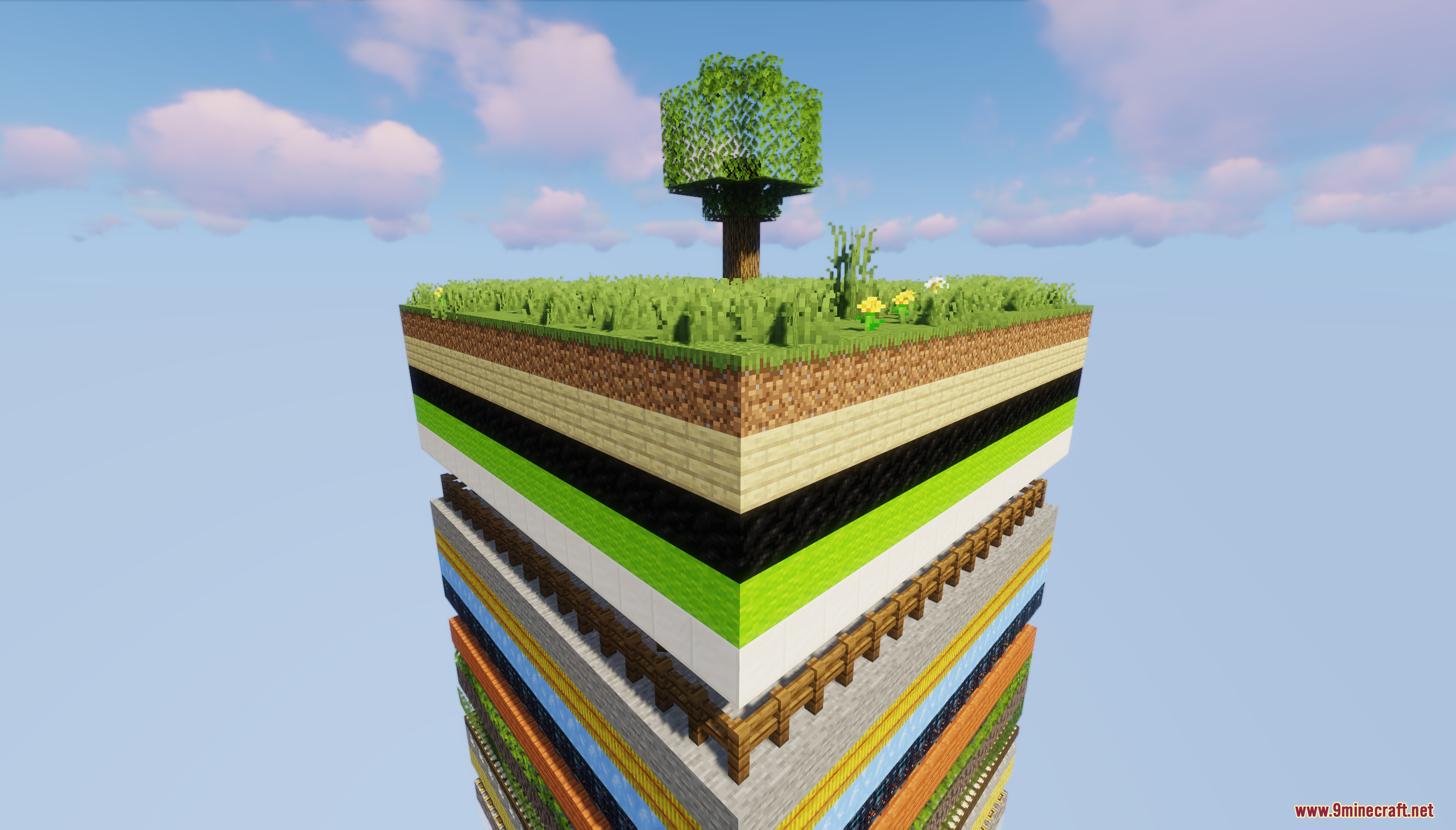 One Chunk Random Layers Map Screenshot 3 Close up of a floating chunk pillar with a tree and random layers