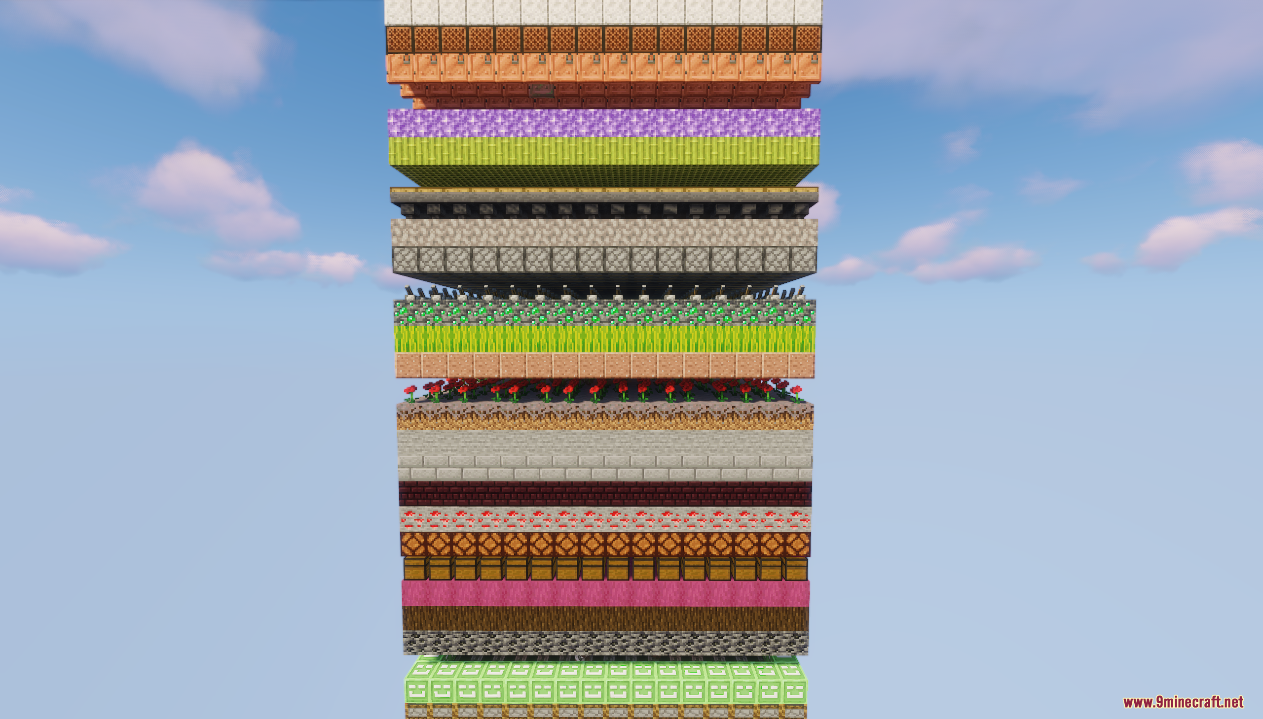 One Chunk Random Layers Map Screenshot 6 Side view of the chunk pillar revealing diverse horizontal layers of different blocks
