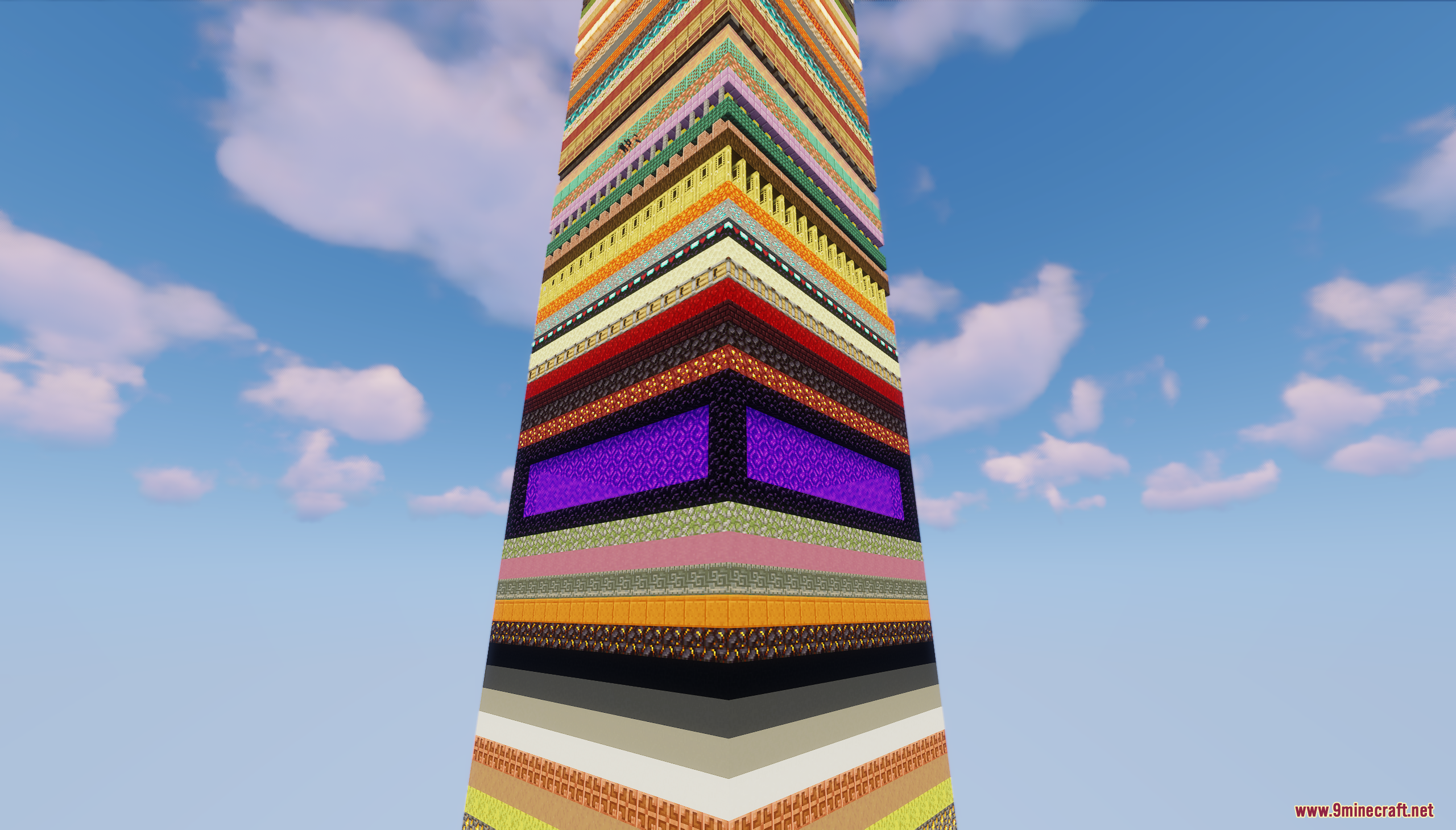 One Chunk Random Layers Map Screenshot 7 Close up view of a tall single chunk pillar featuring random block layers