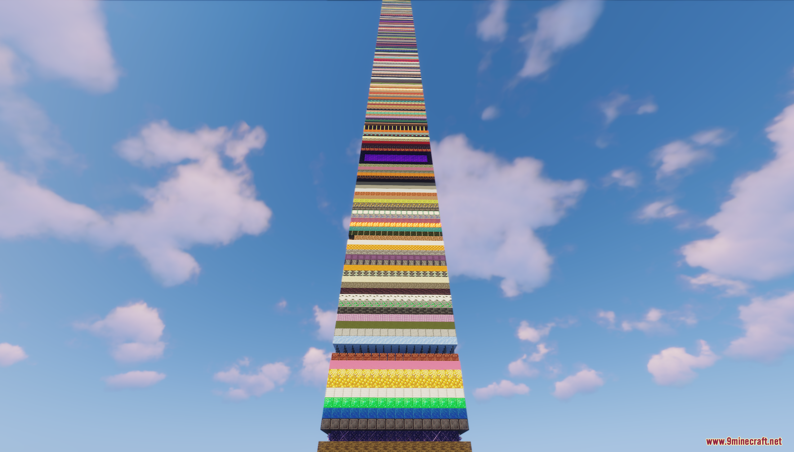 One Chunk Random Layers Map Screenshot 8 Wide view of an extremely tall single chunk tower built from random blocks