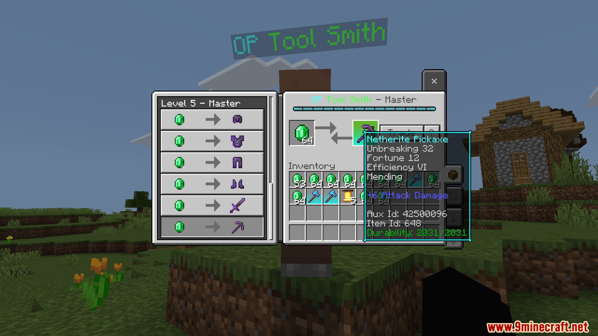 Trade emeralds with a master tool smith for an overpowered pickaxe