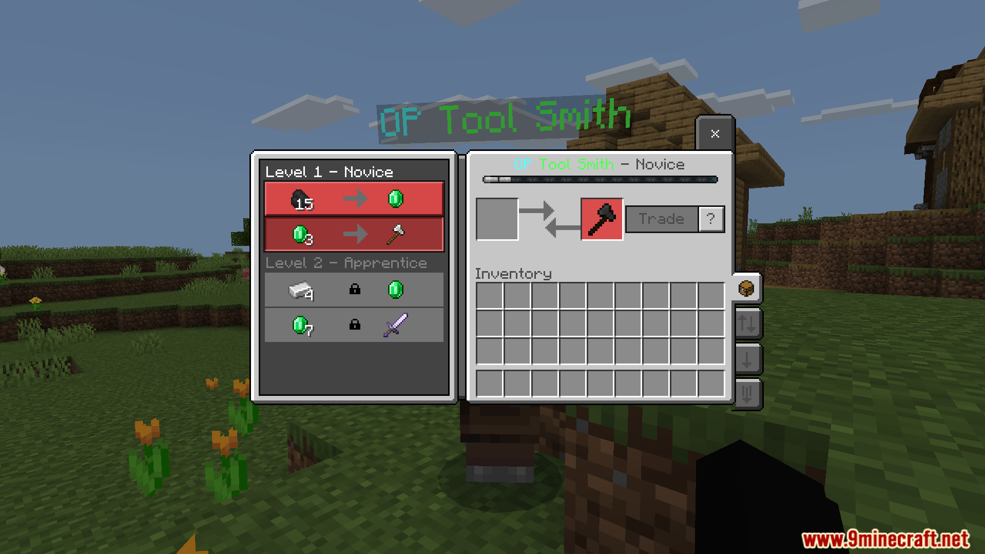 Trading with the custom tool smith for basic tools and emeralds