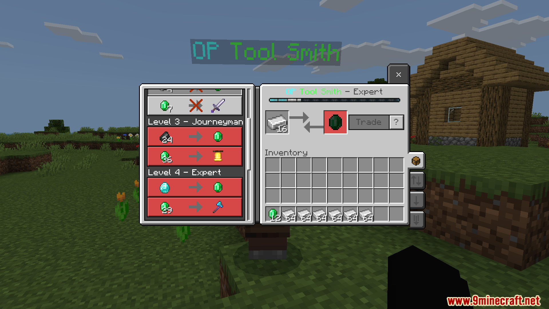 Trading iron ingots with the expert level tool smith villager
