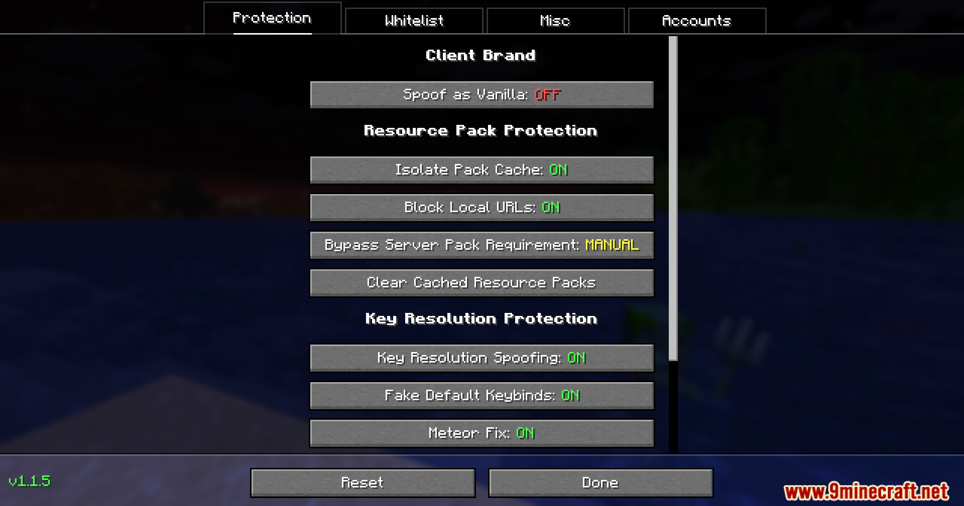 OpSec Mod Screenshot 2 A settings menu for configuring privacy and protection features