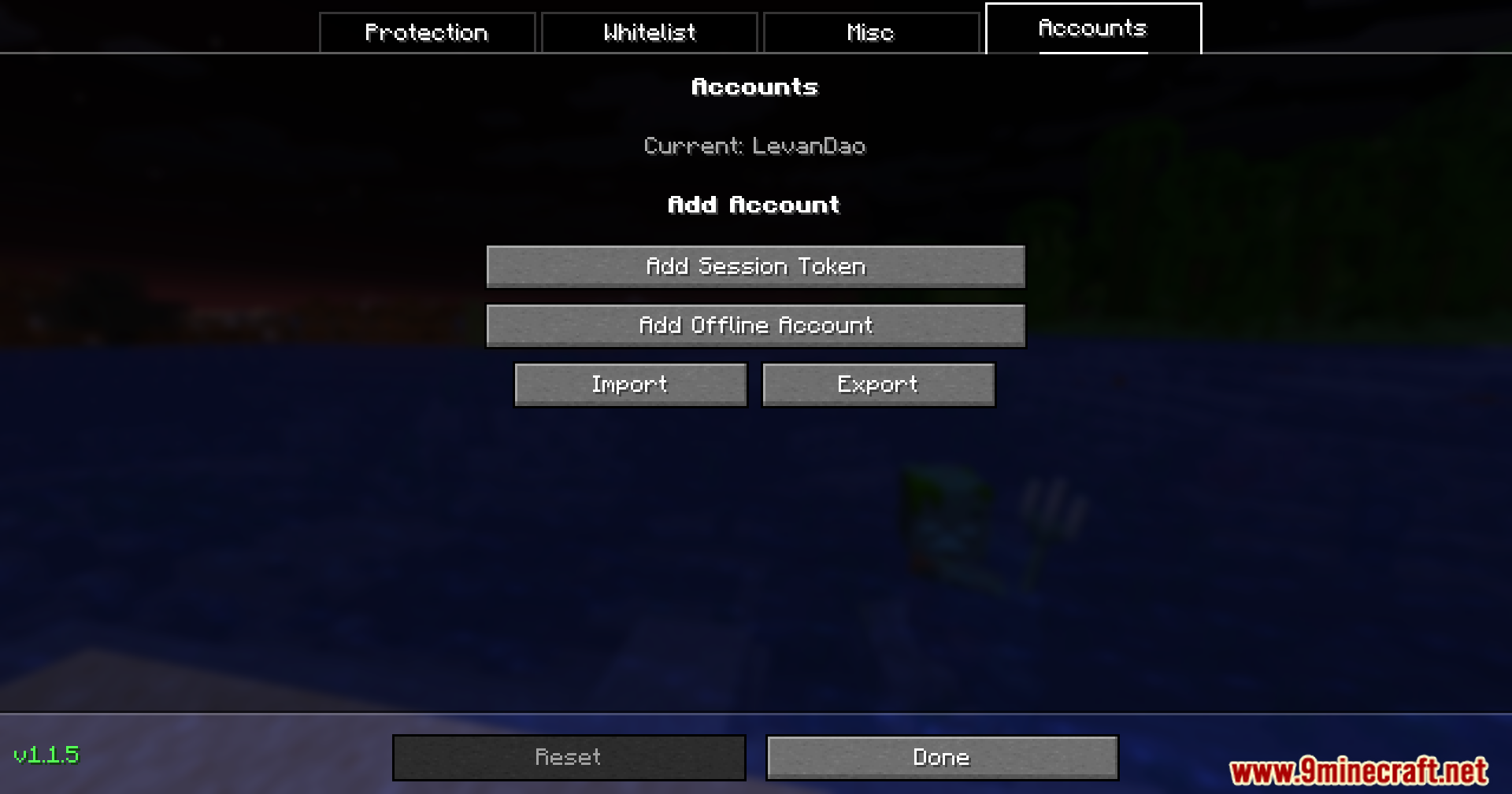 OpSec Mod Screenshot 6 Account management menu displaying options to add offline accounts and session tokens