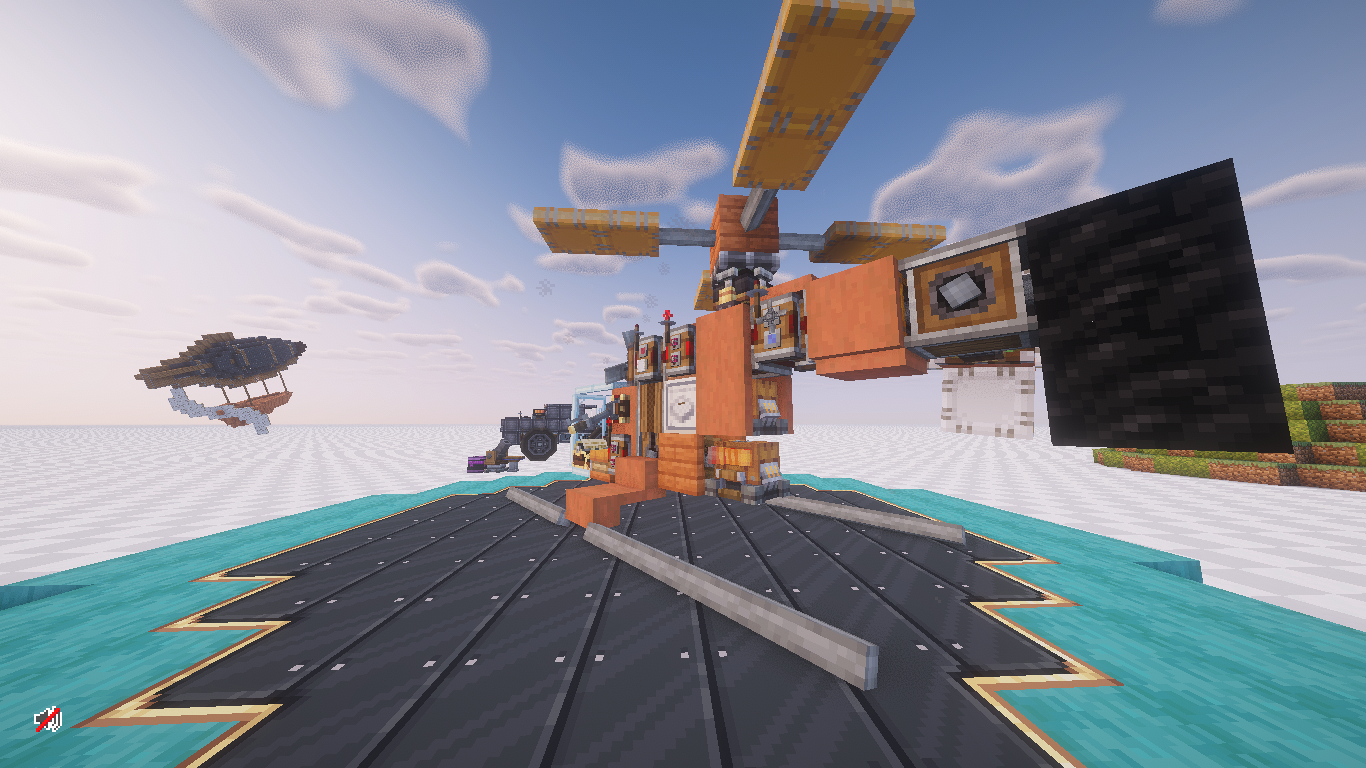 Orange Scout Helicopter Schematic Screenshots 1 Orange scout helicopter landed on a platform with an airship in background