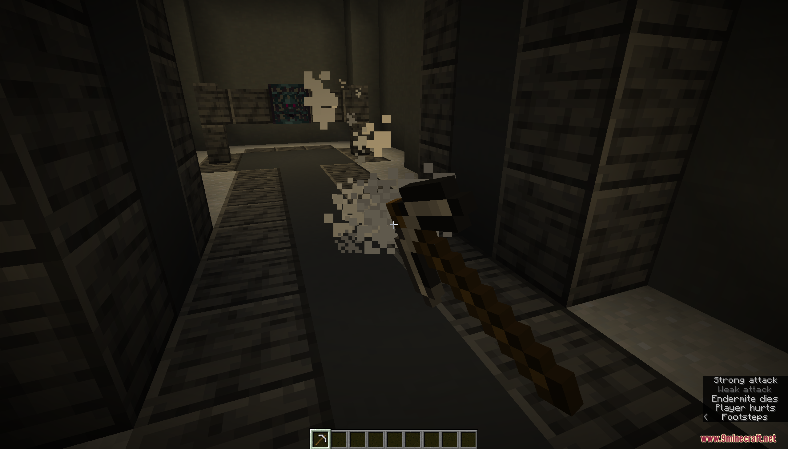 Using a wooden pickaxe to break through the floor