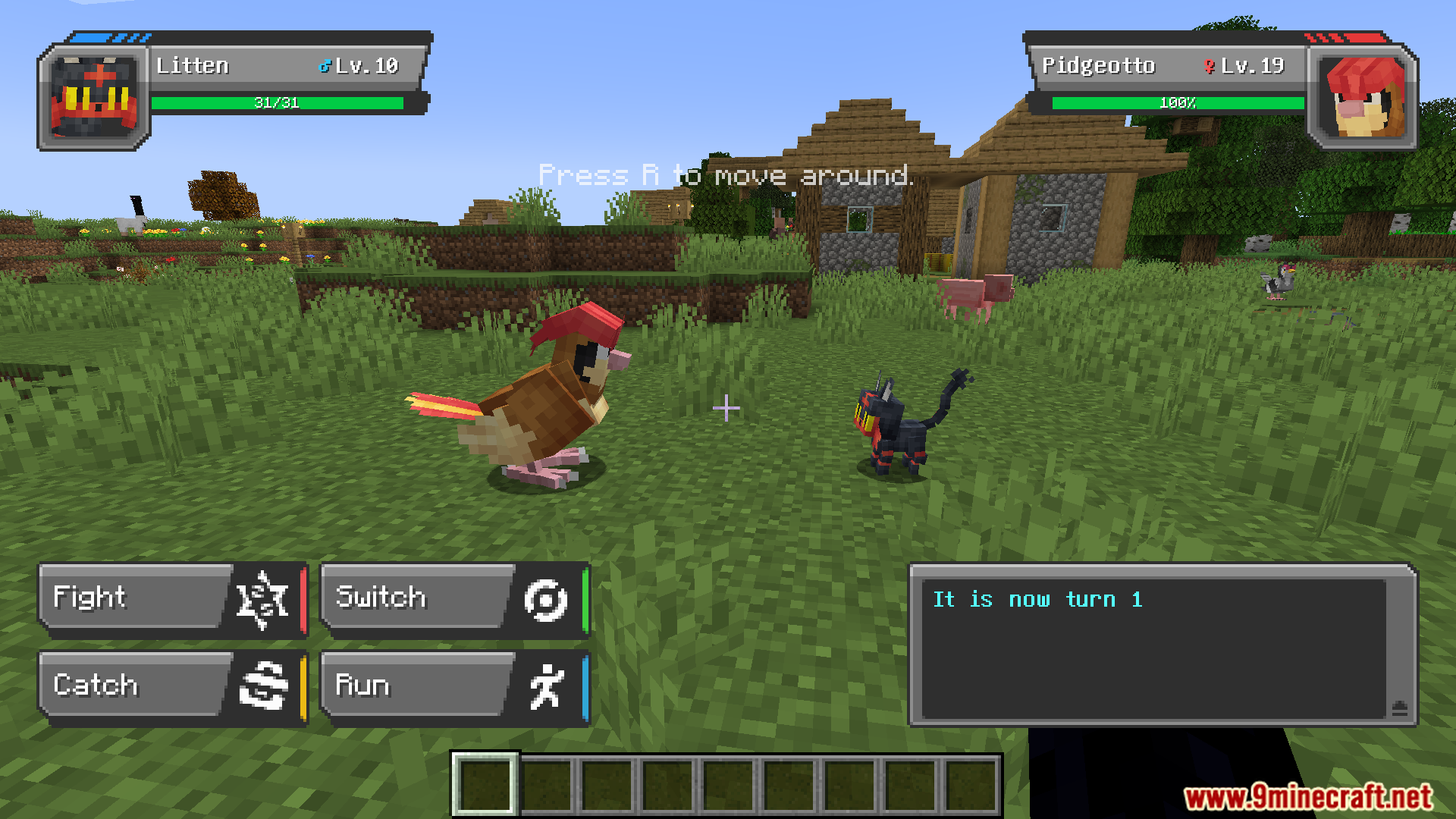 A Pokemon battle between a Litten and a Pidgeotto