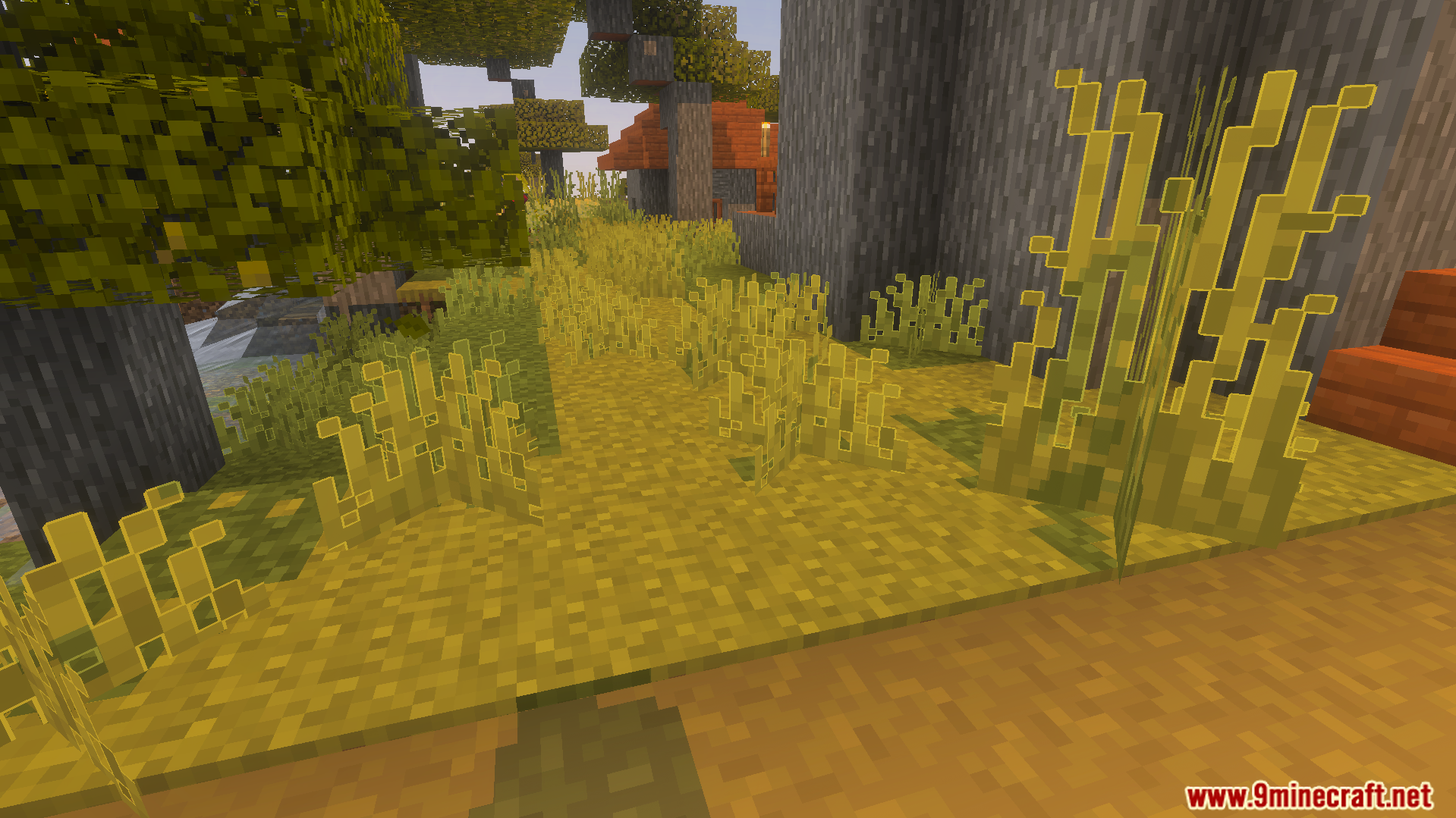 Outlined Grass Texture Pack Screenshot 1 Tall grass with white outlines in a savanna biome
