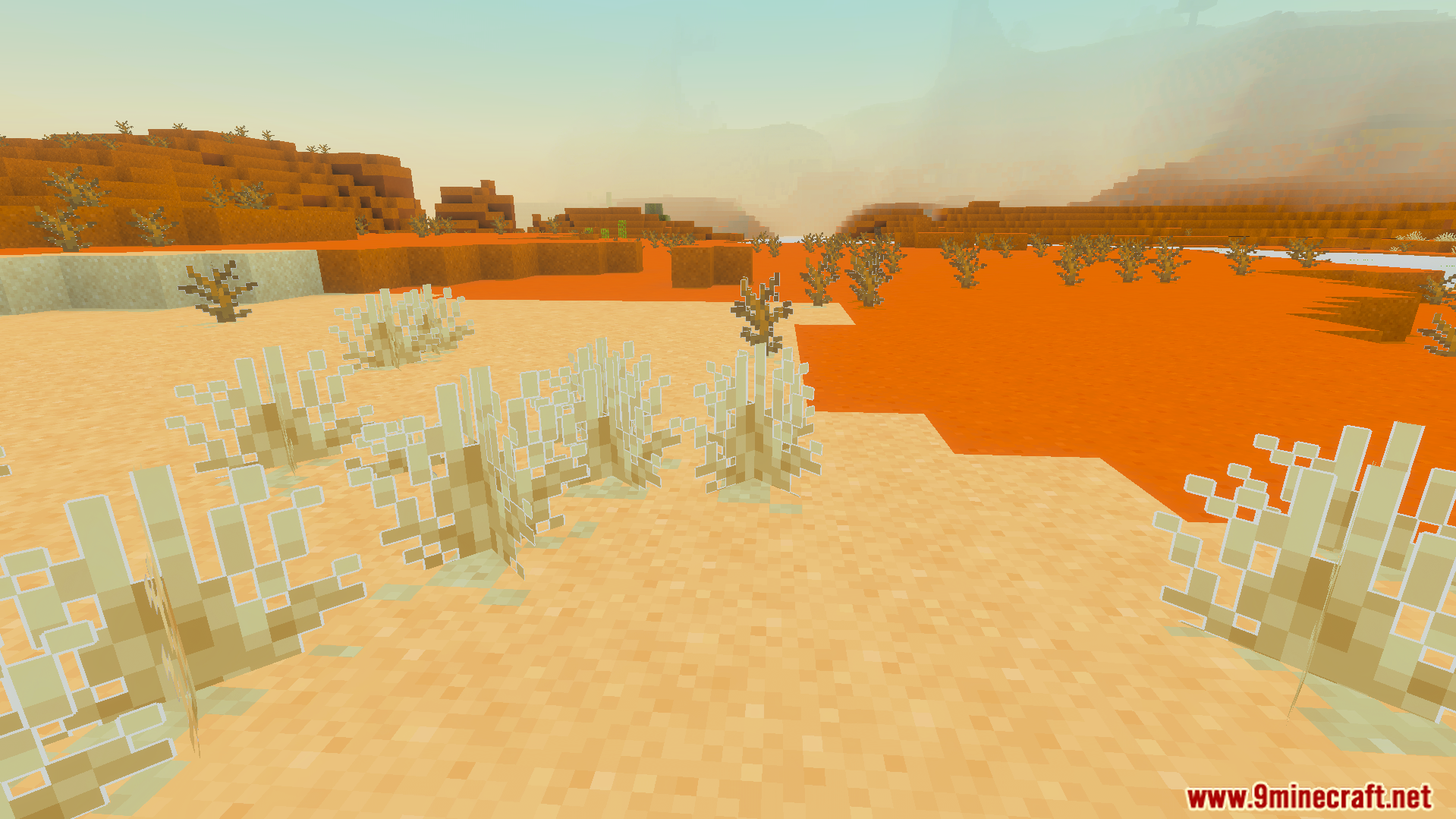 Outlined Grass Texture Pack Screenshot 6 White outlines added to dead bushes and desert plants in a badlands biome