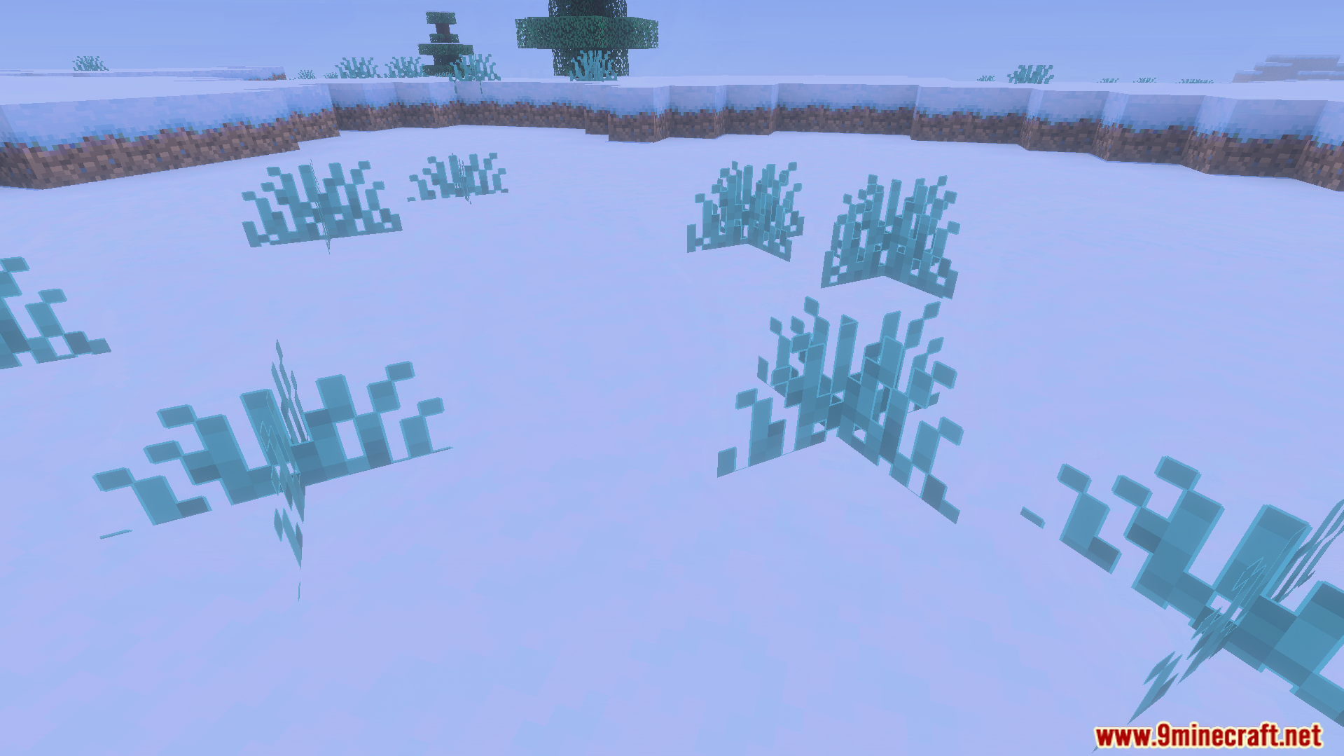 Outlined Grass Texture Pack Screenshot 7 Blue tinted tall grass scattered across a snowy landscape