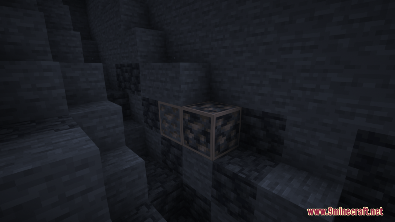 Outstanding Outlined Ores Resource Pack Screenshot 6 Highlighted ore blocks stand out clearly inside a dark underground cave environment