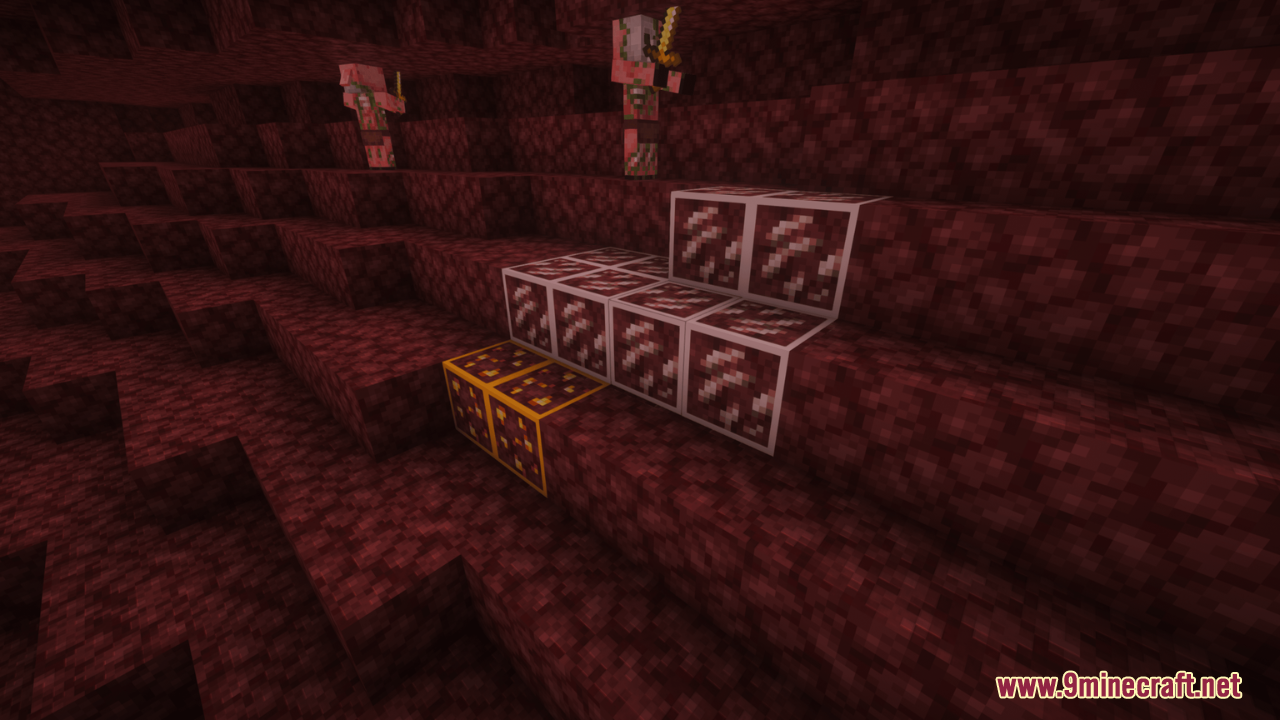 Outstanding Outlined Ores Resource Pack Screenshot 9 Outlined Nether Quartz and Nether Gold ores in a Nether landscape with Piglins