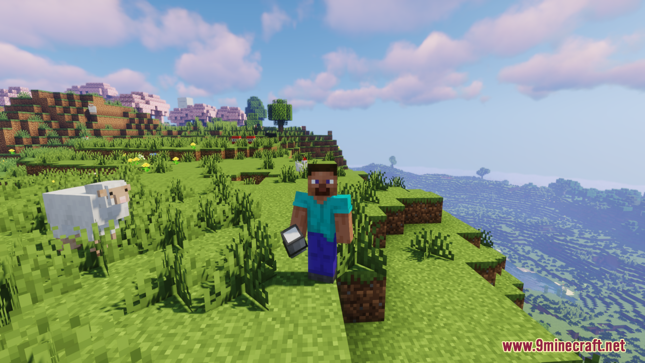 Player character with a 3D bucket next to a sheep