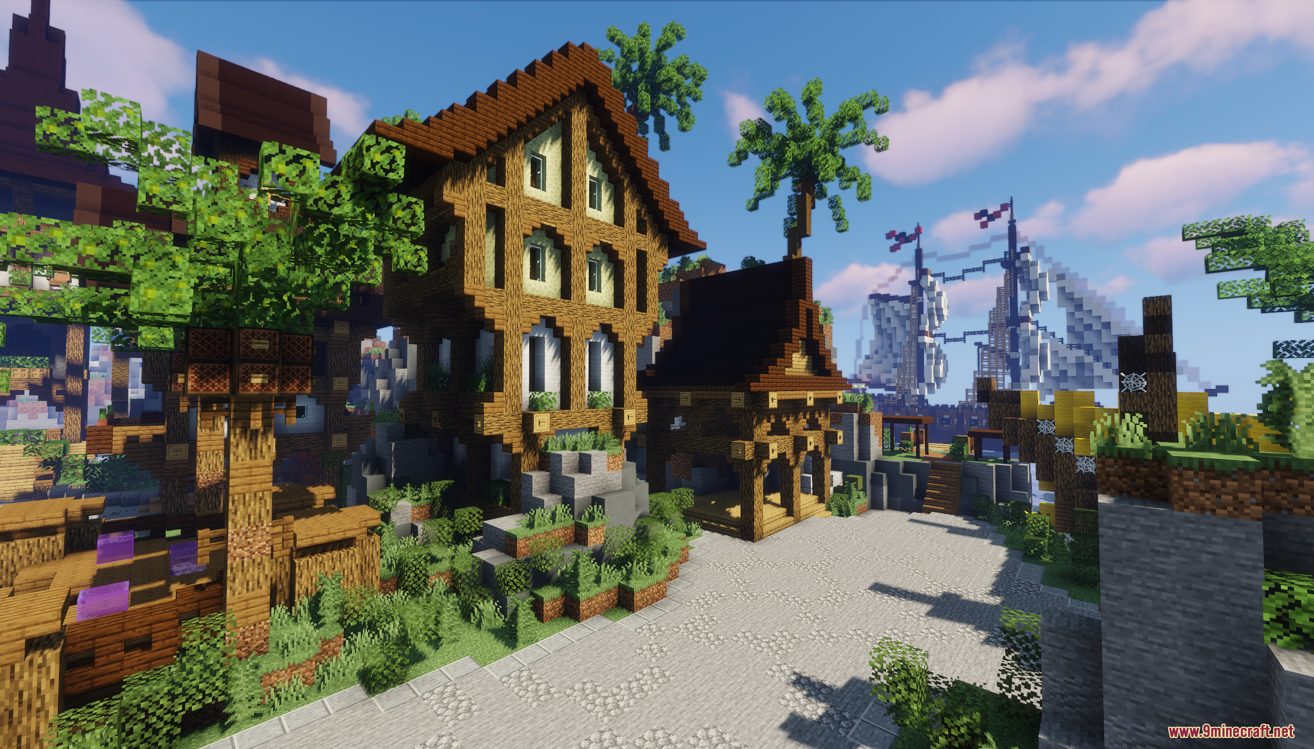 Pandora Survival Map Screenshot 6 A detailed wooden house built on a rocky outcrop in a tropical setting
