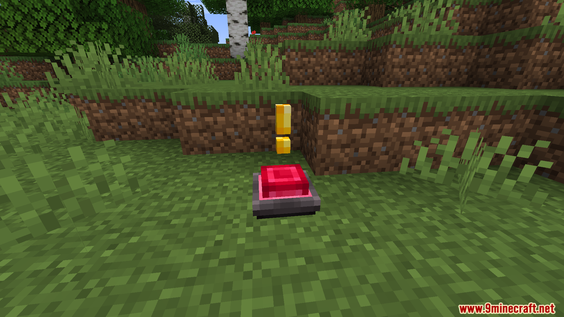 A red button with a yellow exclamation mark