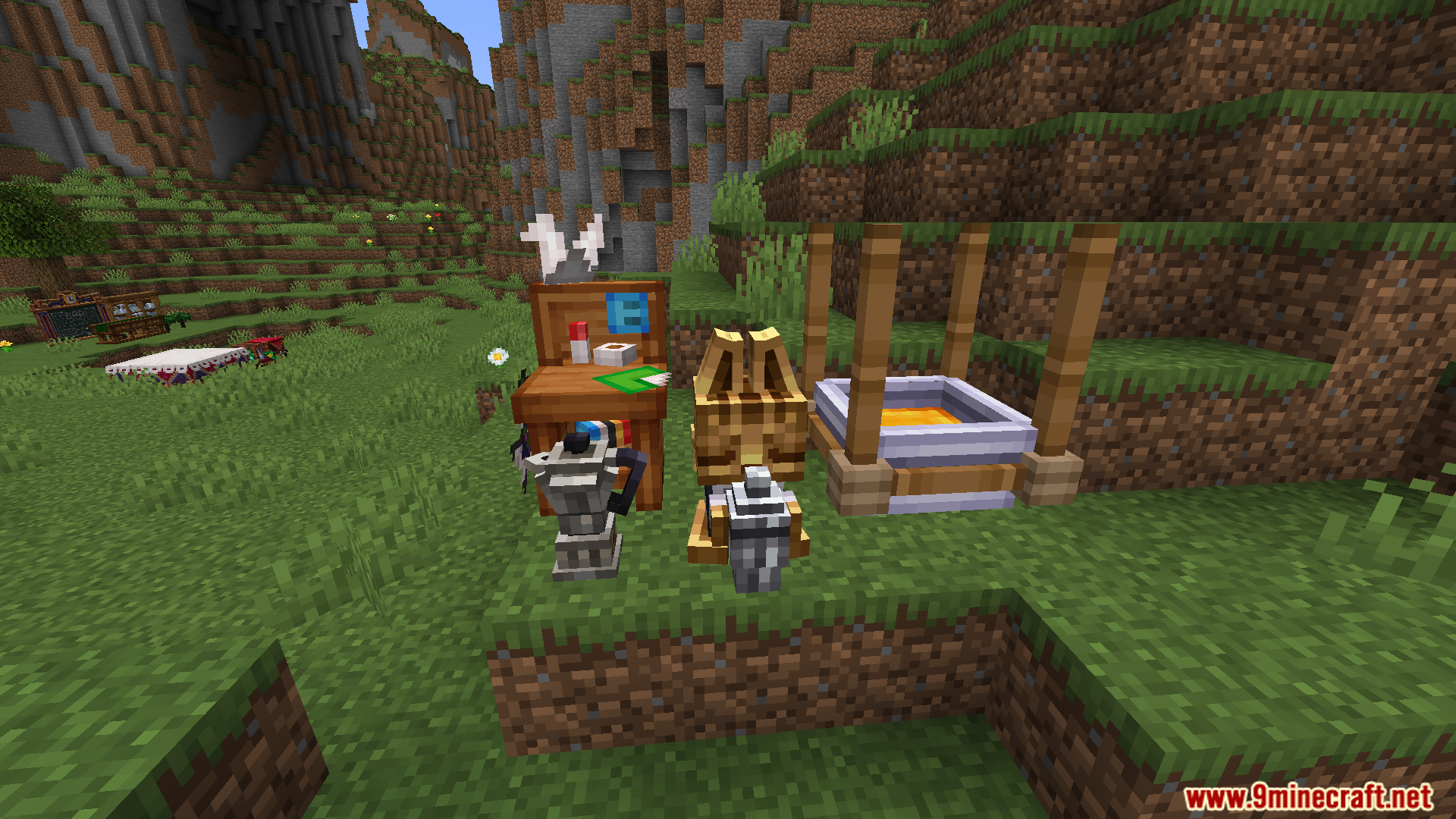 A collection of vintage-style furniture and crafting blocks