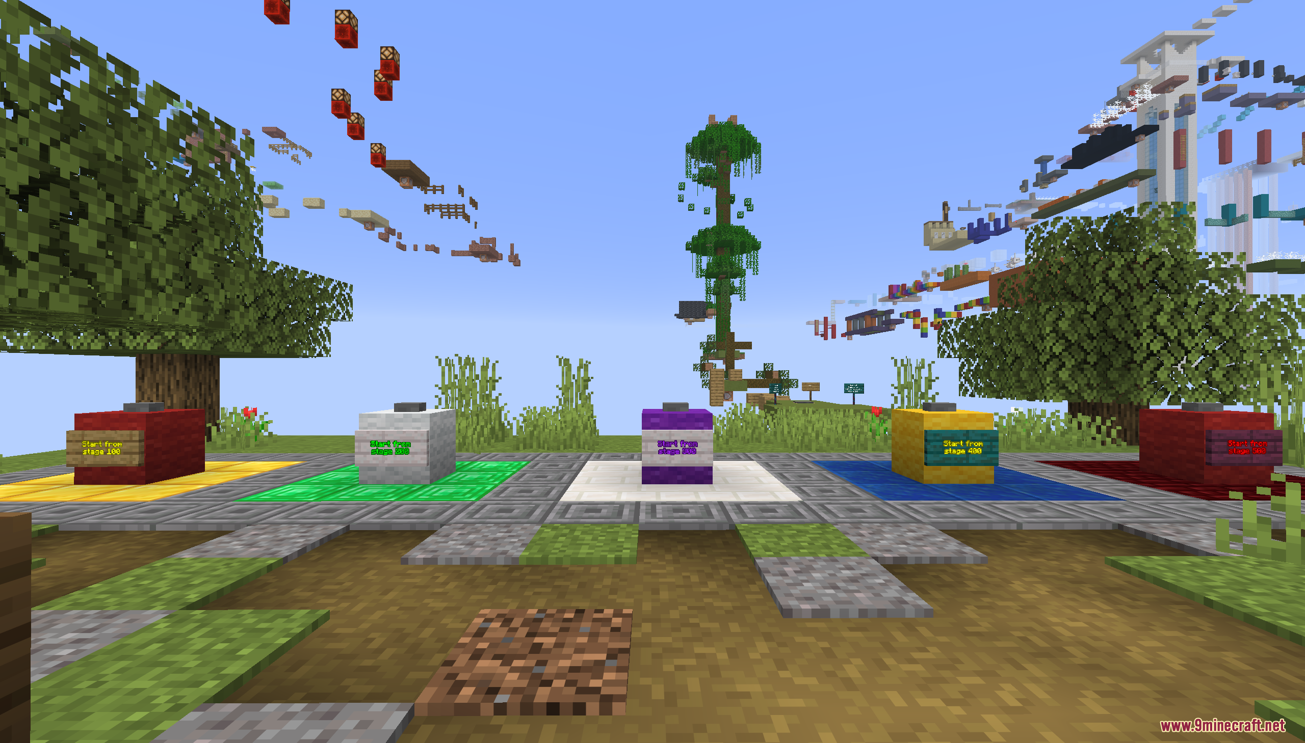 Parkour Travel Map Screenshot 2 Colorful blocks with buttons for stage selection in Parkour Travel Map