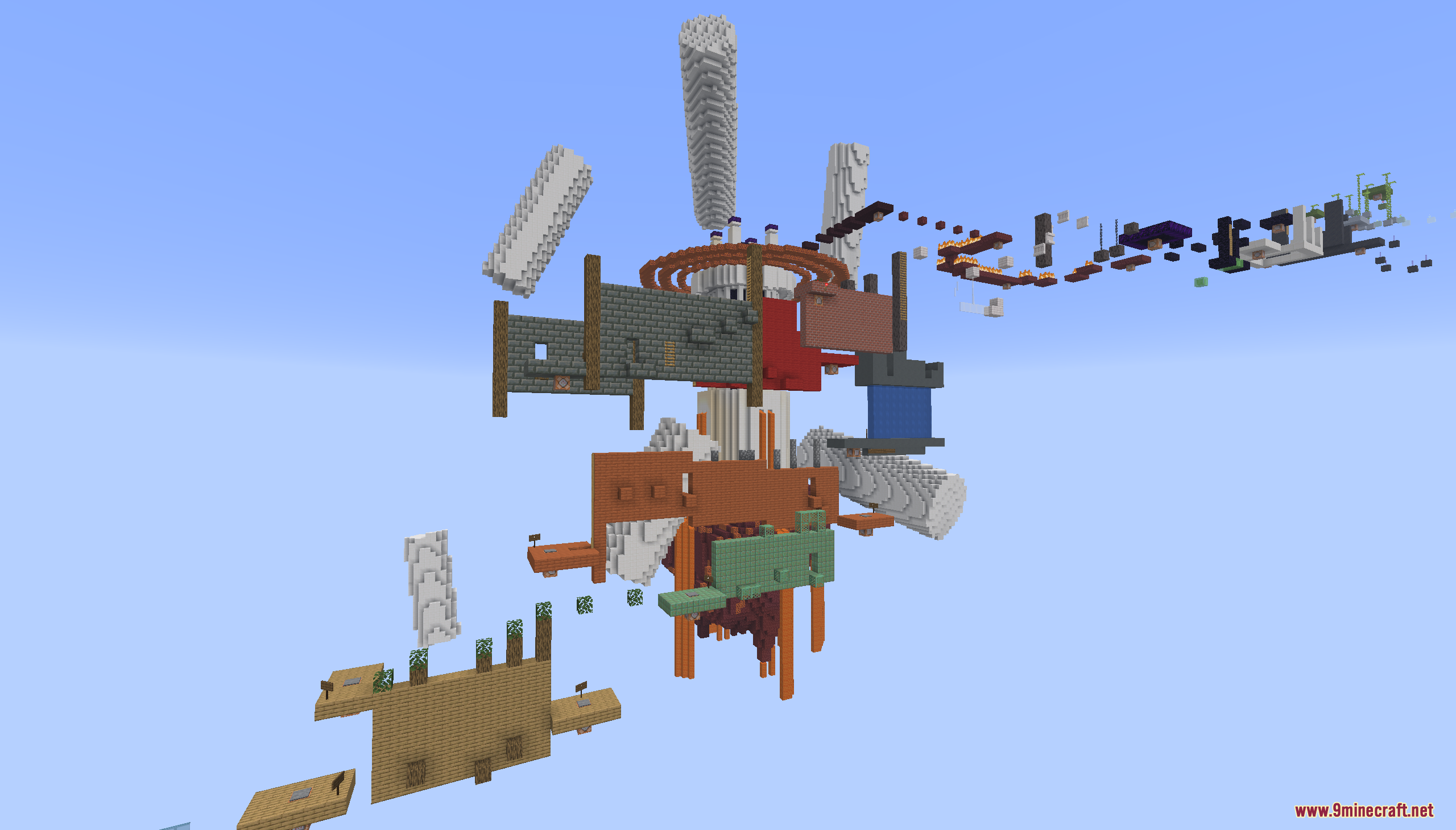 Parkour Travel Map Screenshot 5 Dense vertical floating parkour structure made of various blocks