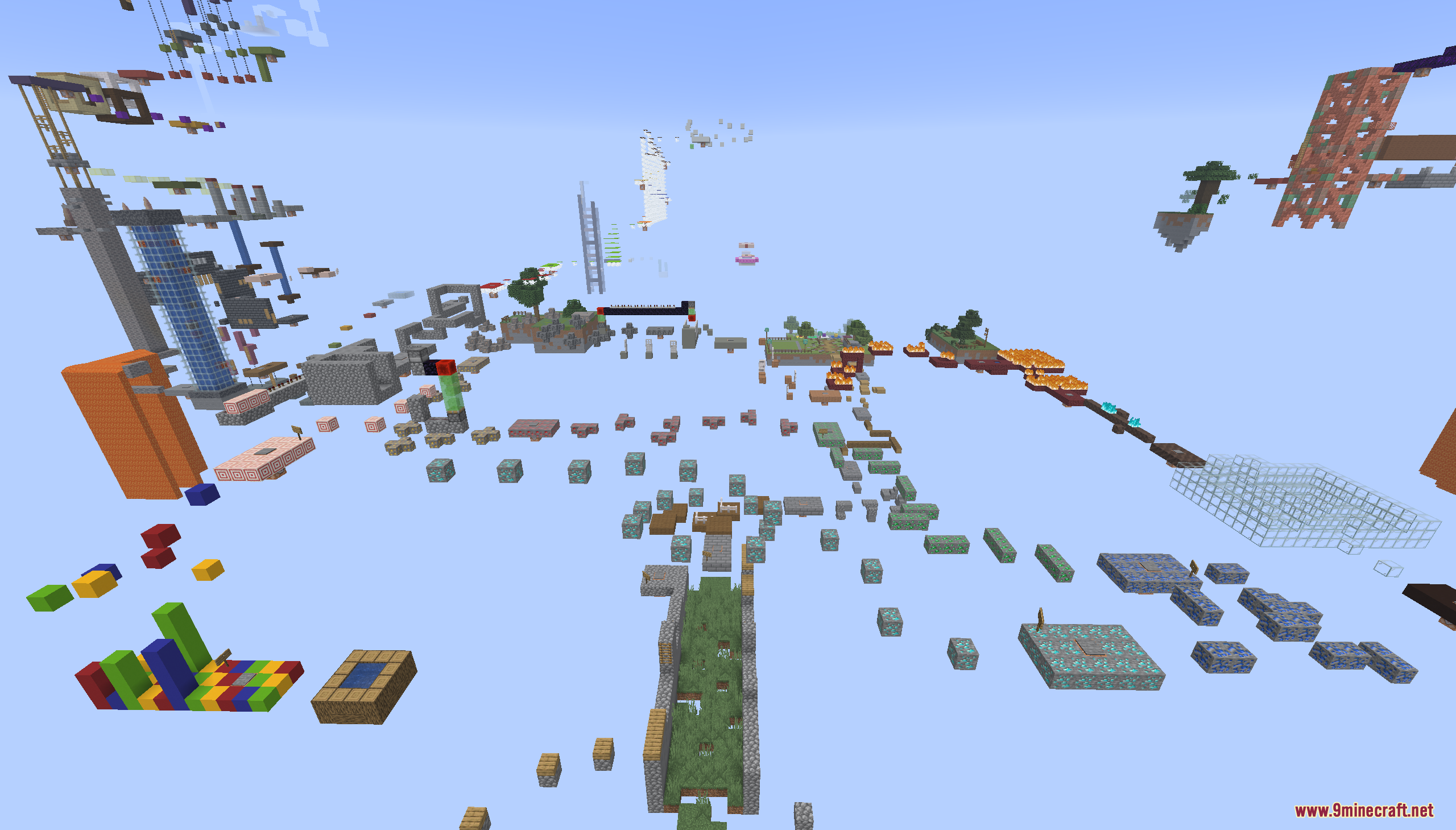 Parkour Travel Map Screenshot 6 Wide view of sprawling floating parkour platforms and jumps