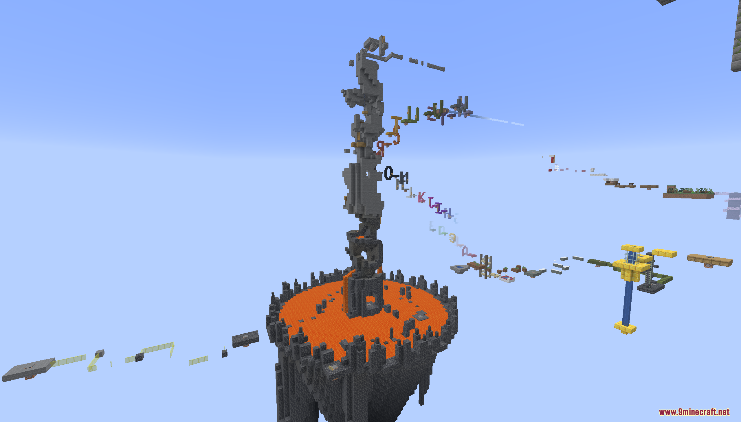 Parkour Travel Map Screenshot 8 Parkour platforms leading up tall stone tower above lava