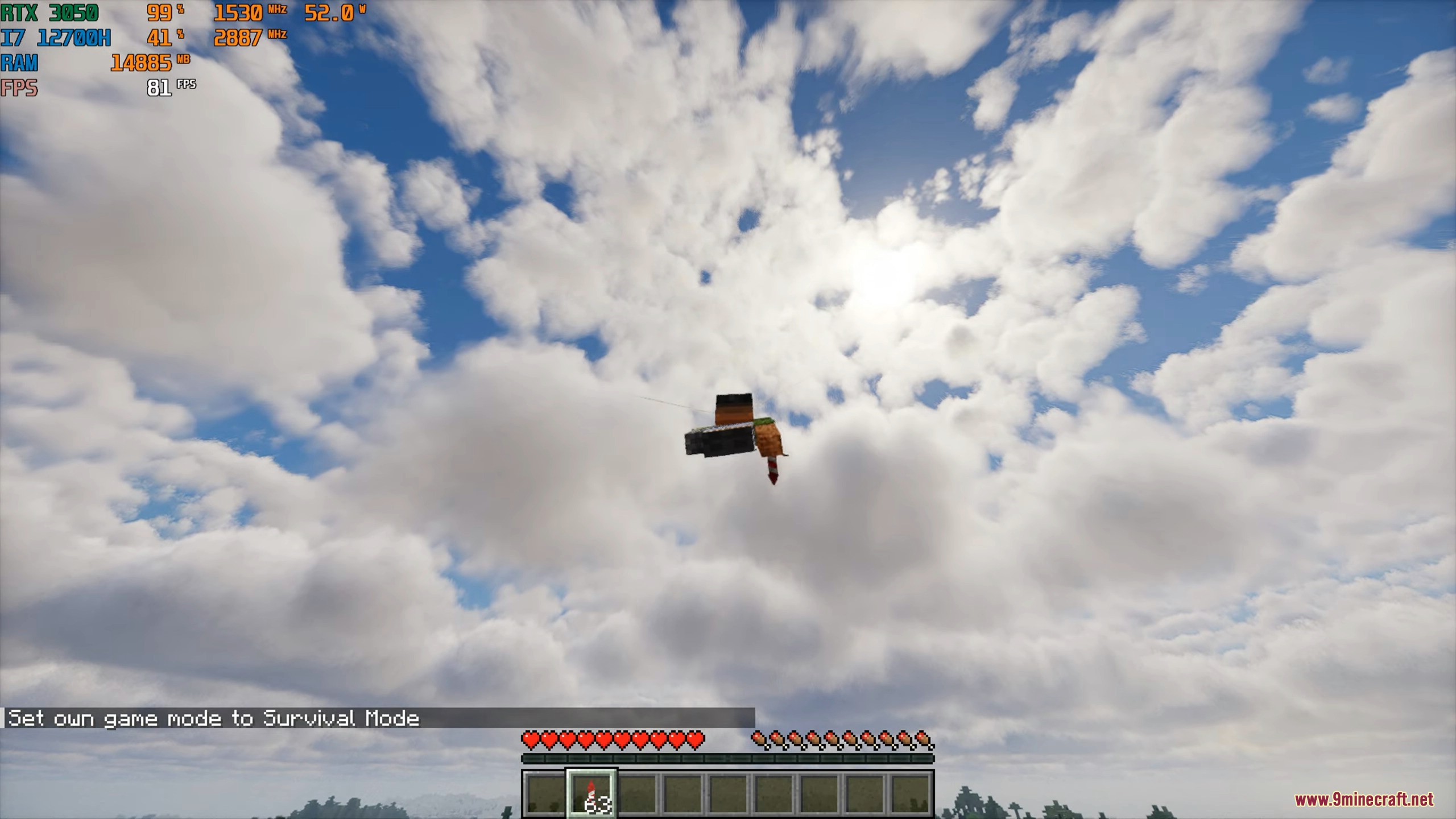 Player character falling through a sky filled with realistic and fluffy clouds
