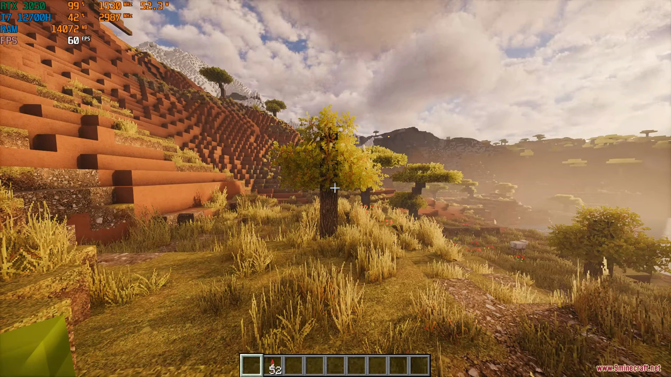 A scenic savanna landscape with realistic textures and a terraced hillside