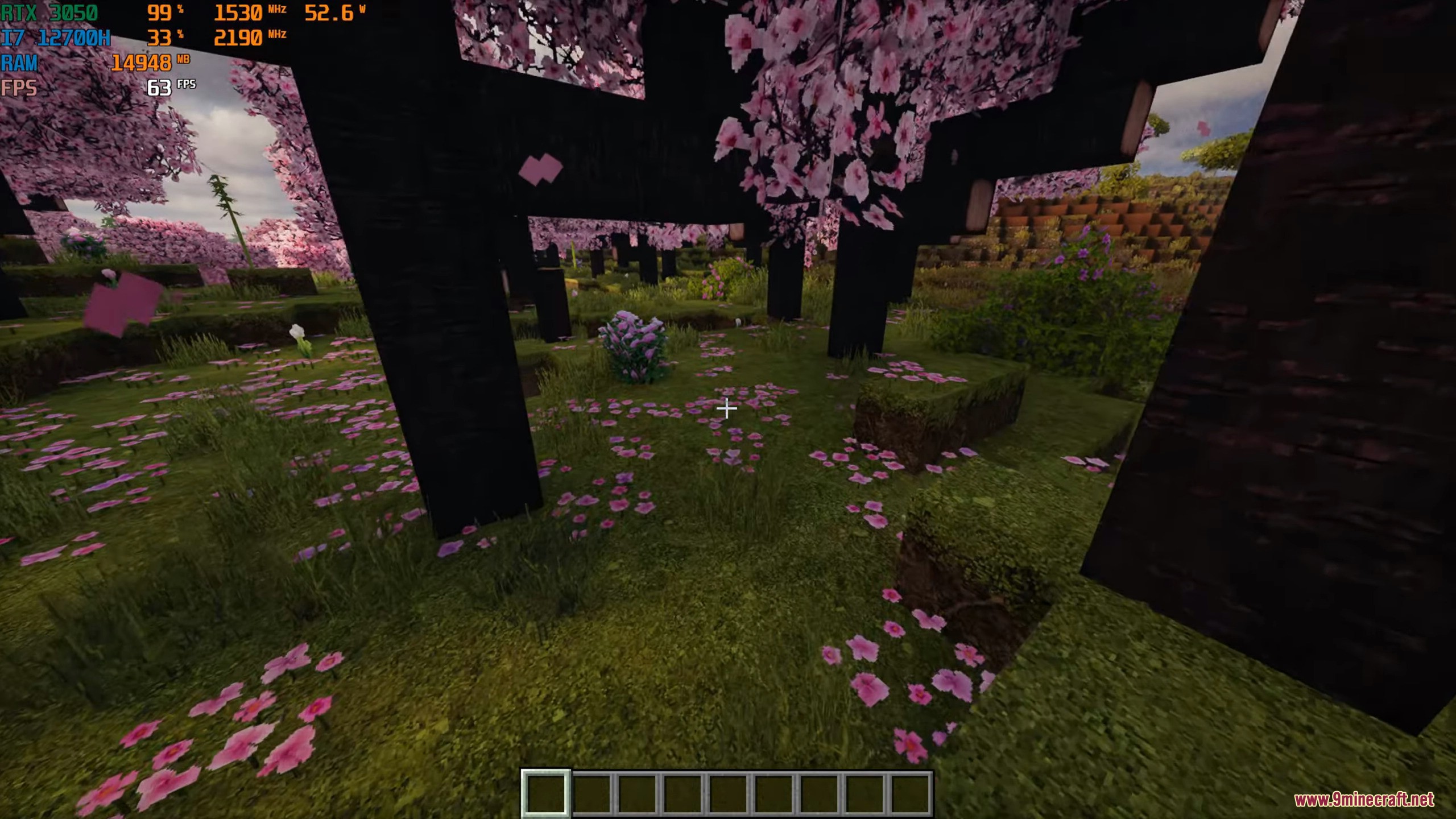 Realistic cherry blossom forest with detailed textures and models in Minecraft