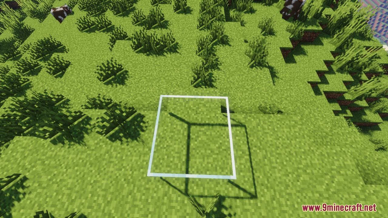 Perfect Clear Glass Resource Pack Screenshot 2 Top down view of a clear glass block casting a shadow on grass