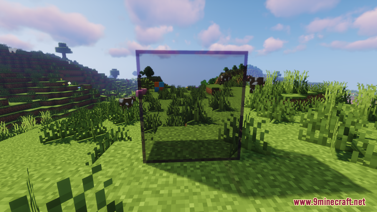 Perfect Clear Glass Resource Pack Screenshot 3 A single block of clear dark glass placed on a grassy field
