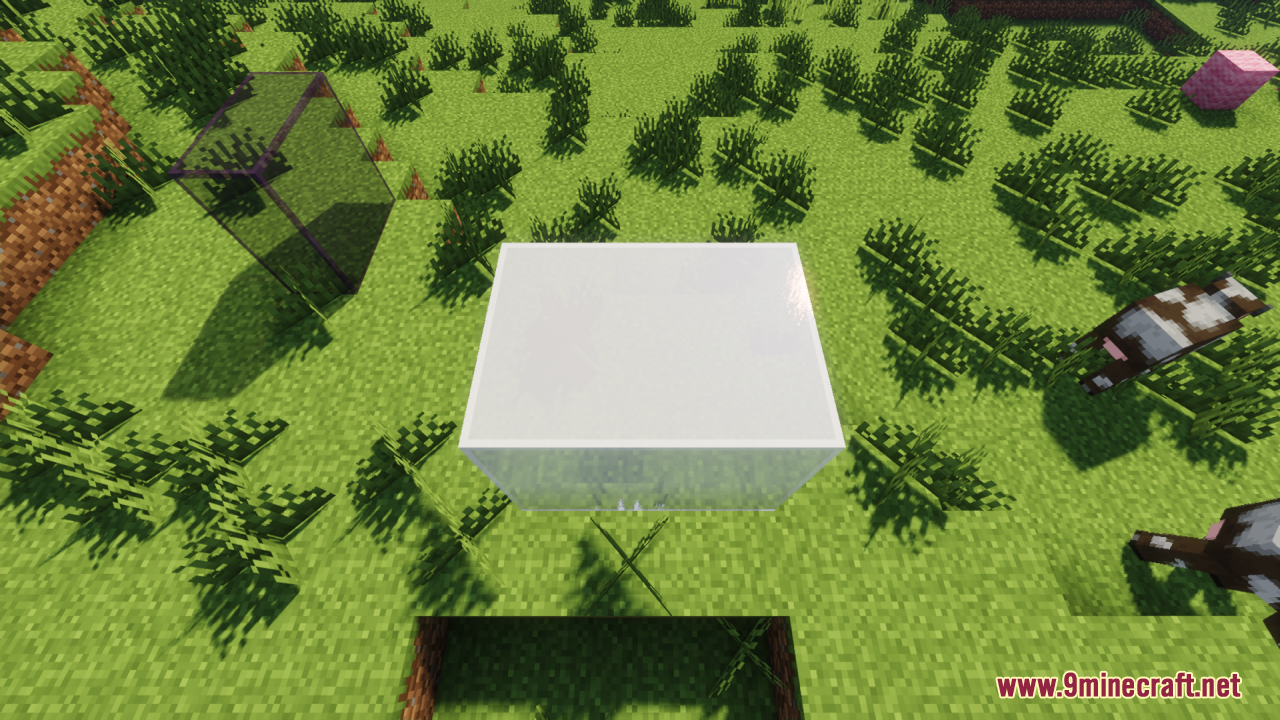 Perfect Clear Glass Resource Pack Screenshot 4 Top down view of a clear white glass block in a grassy area