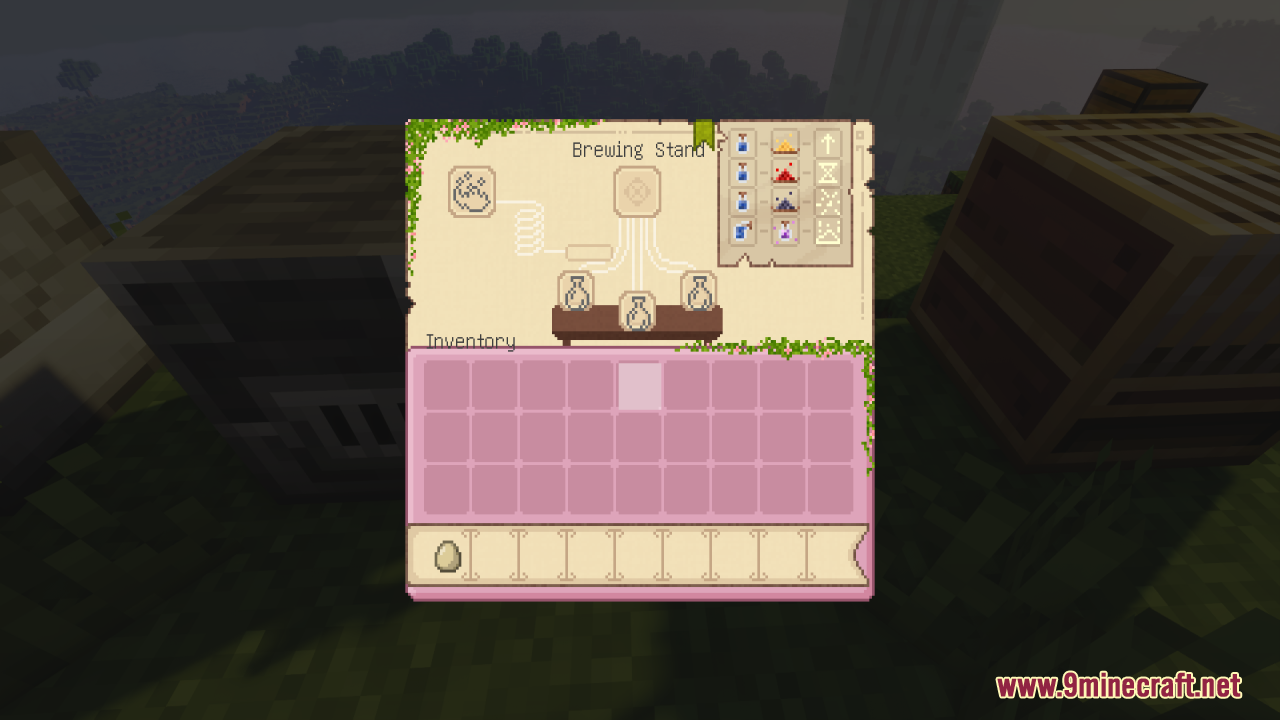 Pink Sweet GUI Resource Pack Screenshot 10 Pink Sweet GUI Resource Pack brewing stand interface with soft pink colors