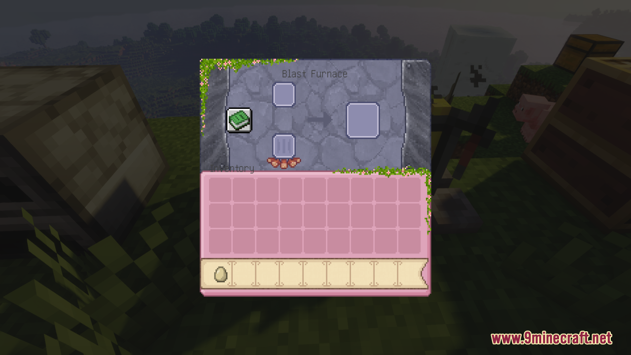 Pink Sweet GUI Resource Pack Screenshot 11 Custom blast furnace interface with stone background and pink inventory slots
