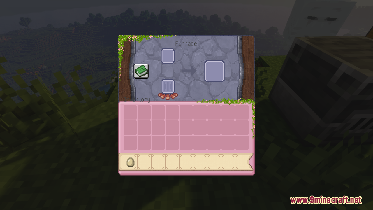 Pink Sweet GUI Resource Pack Screenshot 12 Modified furnace menu displaying stone textures and soft pink player inventory slots
