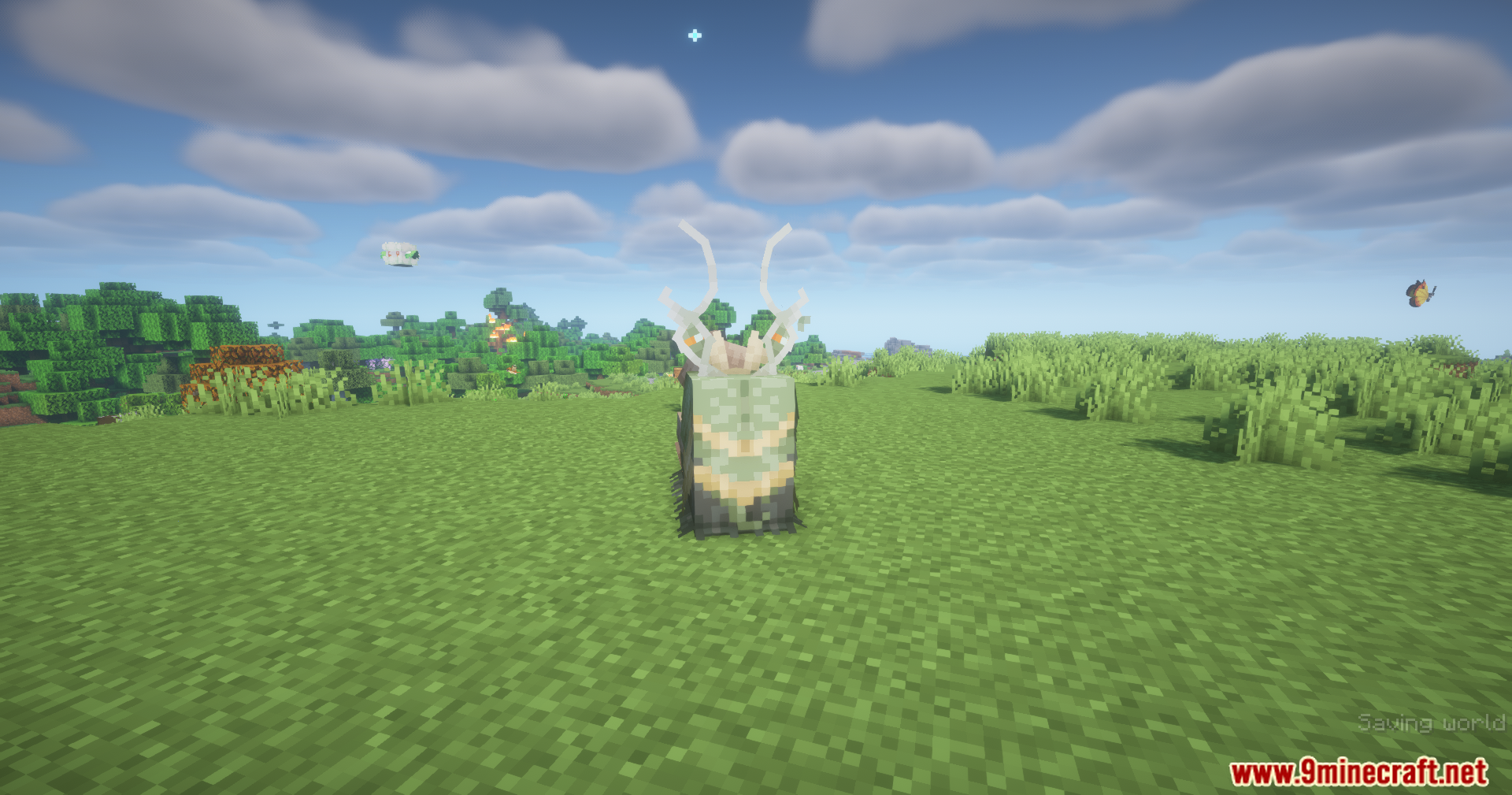 A custom Cobblemon creature with a mossy texture and antlers
