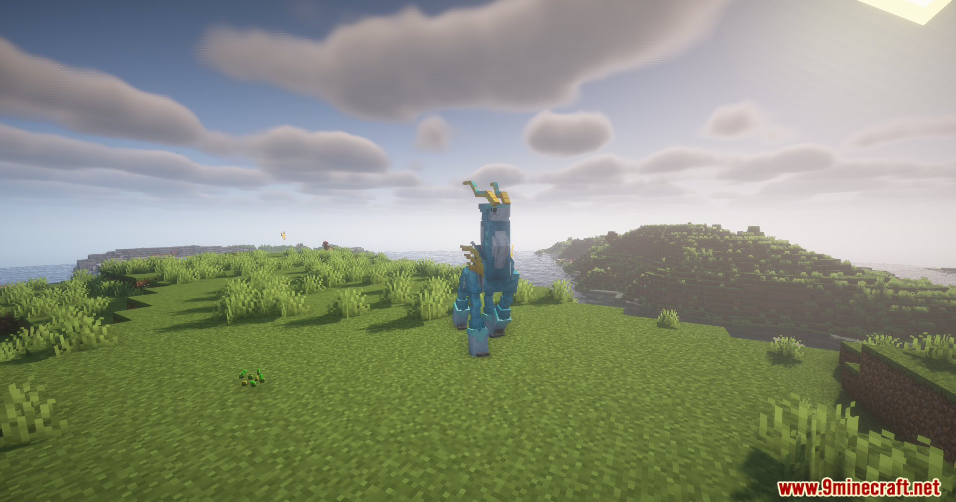 The Iron Crown Pokémon model seen from behind on an island
