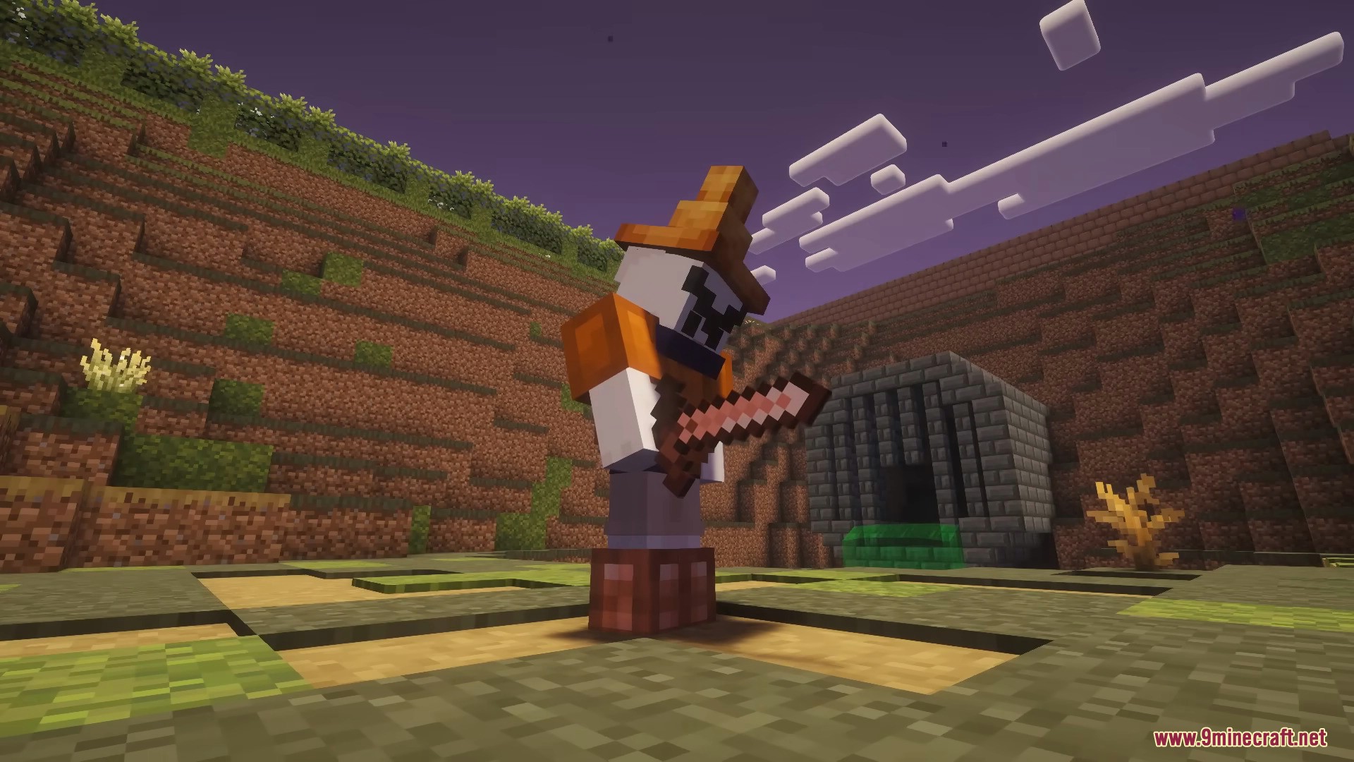 Plants & Zombies Mod Screenshot 15 Custom zombie mob wearing a cone hat and holding a wooden sword
