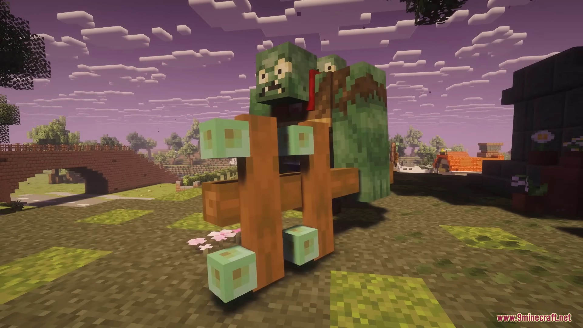 Plants & Zombies Mod Screenshot 16 Large green zombie mob carrying a wooden structure with a smaller zombie attached