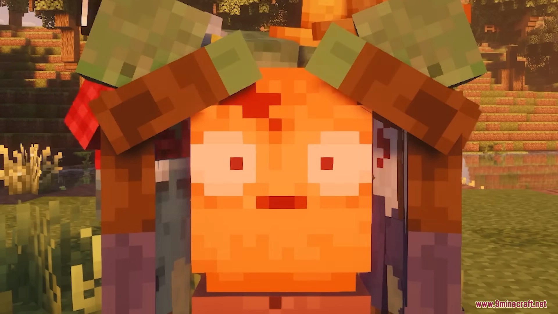 Plants & Zombies Mod Screenshot 18 Close up view of a custom orange zombie mob with wide eyes