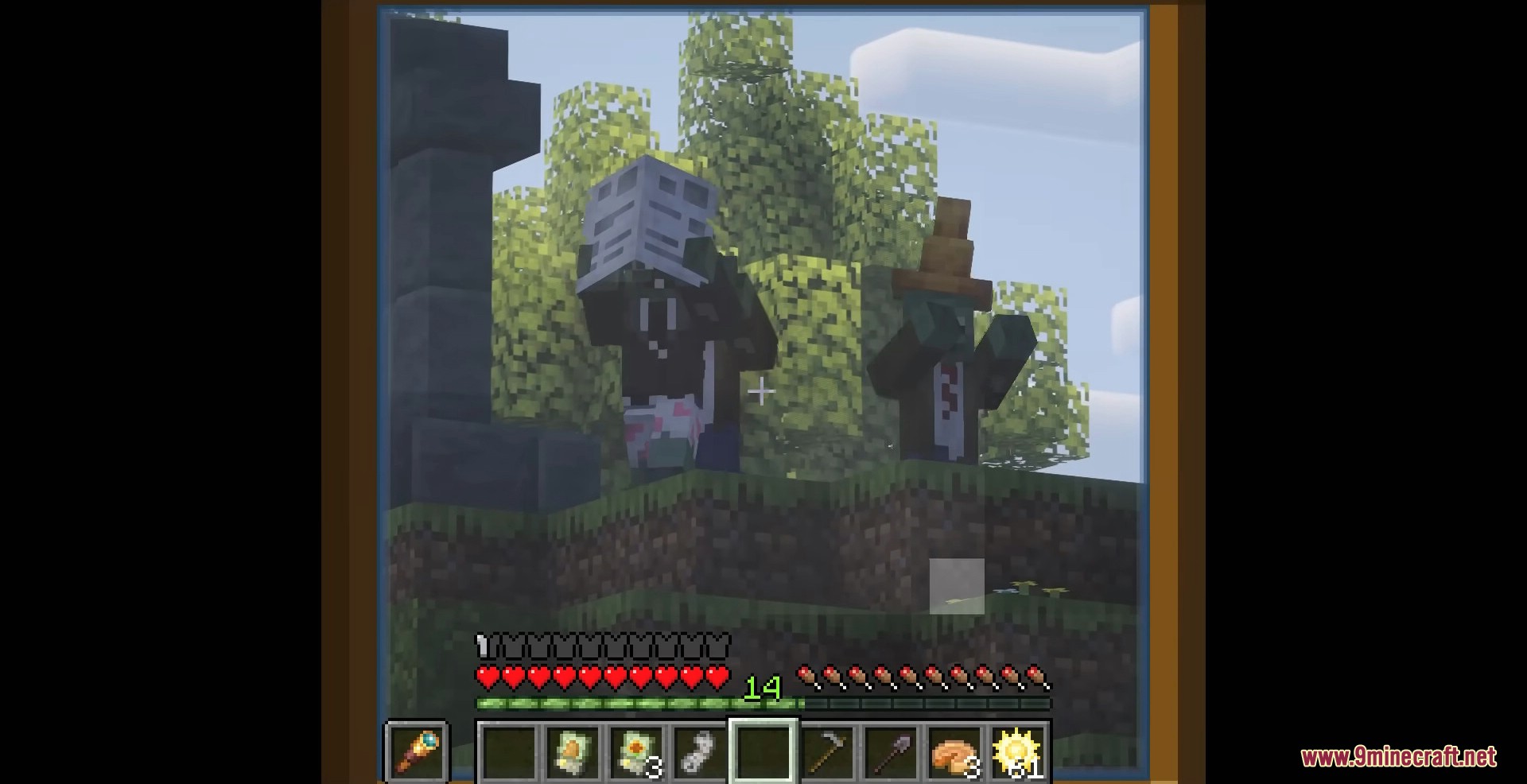 Plants & Zombies Mod Screenshot 4 Looking through a spyglass at buckethead and conehead zombies on a hill