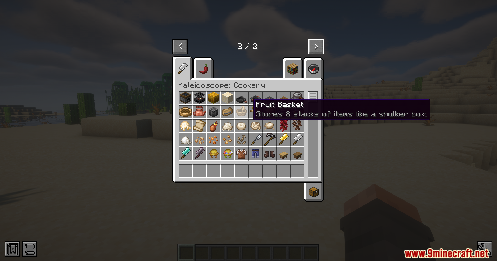 Checking the Fruit Basket item description in the creative inventory menu