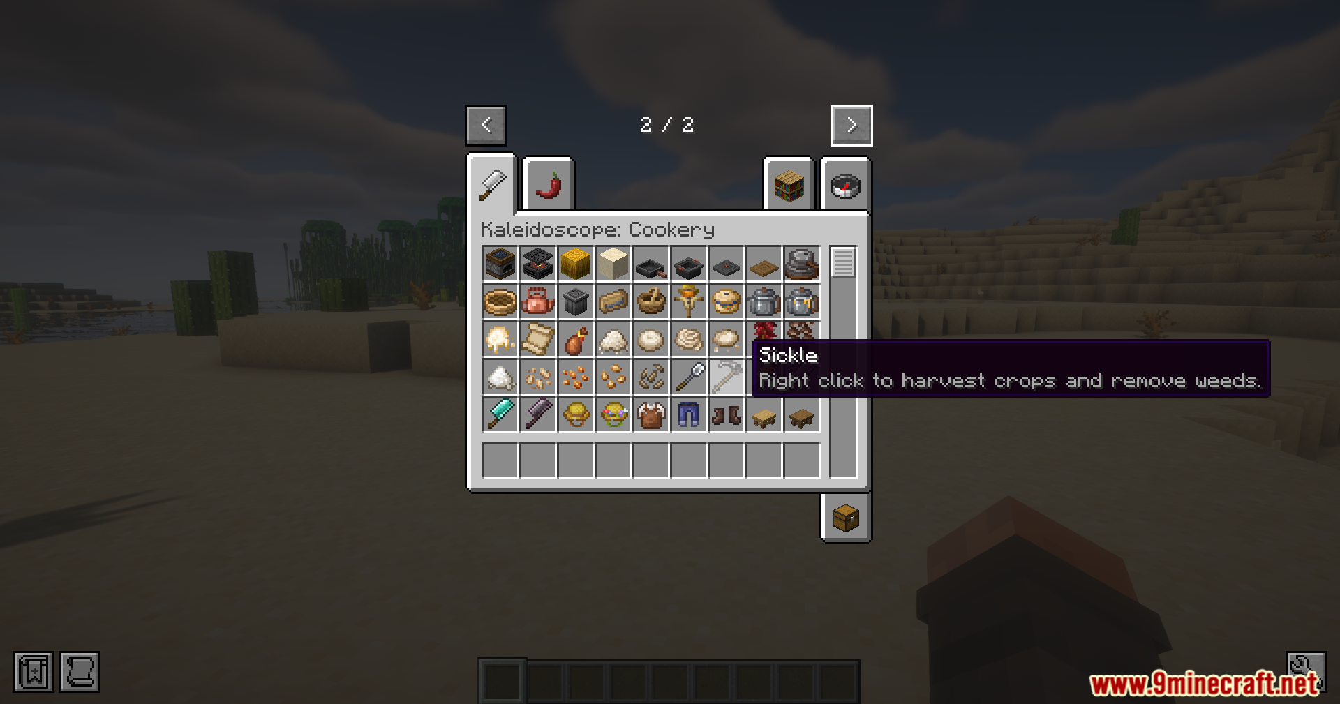 Hovering over the Sickle item in the creative inventory menu